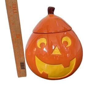 Halloween Jack O Lantern Cookie Jar Ceramic Orange Pumpkin Boston Warehouse